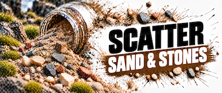 Sand, gravel and stones for miniature bases, dioramas and gaming terrain